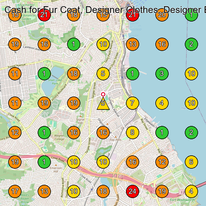 Cash for Fur Coat, Designer Clothes, Designer Bags & Custom Jewelry Vintage Clothing Store GeoGrid ranking map for Staten Island NY